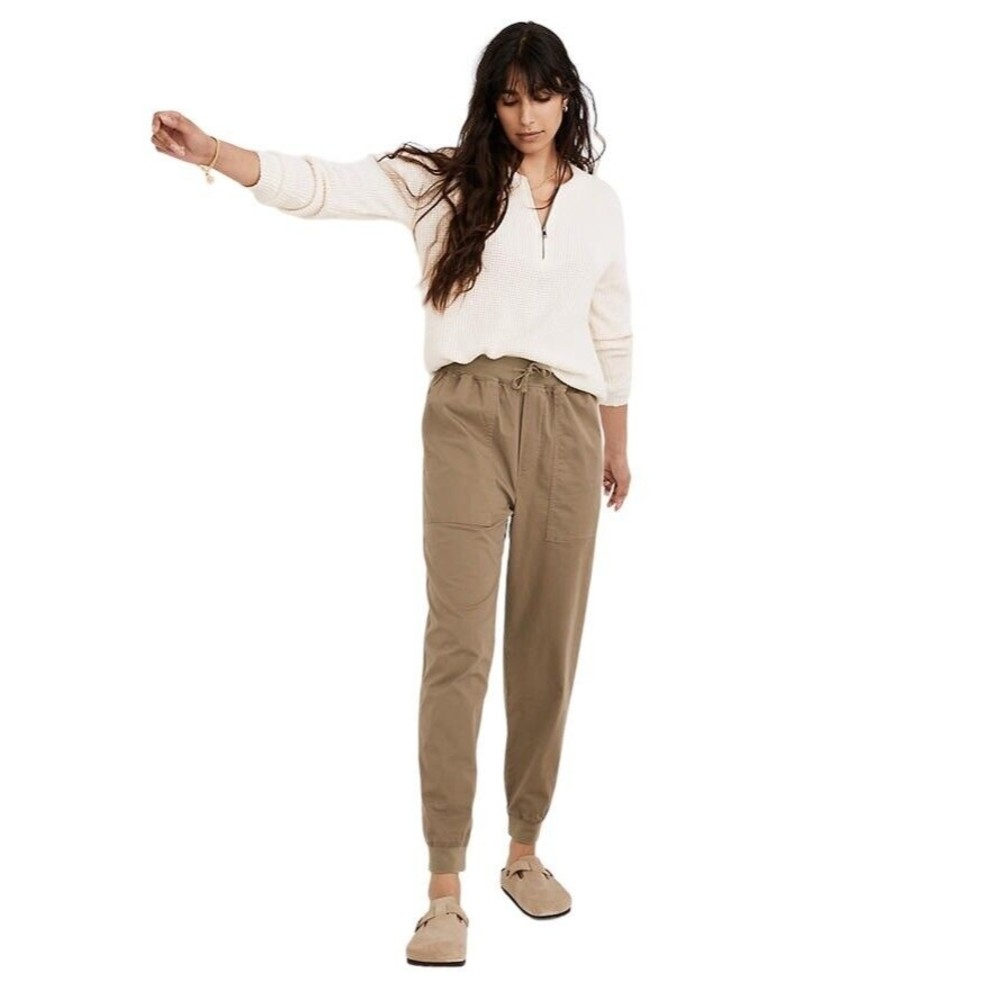 Madewell Khaki Green Twill Drawstring Jogger Pants Size S Pockets
